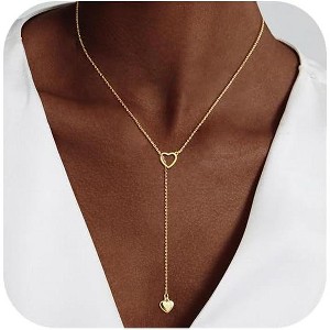 Lariat Gold Necklace for Women: Dainty 14K Gold Plated/Silver Y-Shaped Beaded Drop Chain, Trendy Gift - 1 of 4
