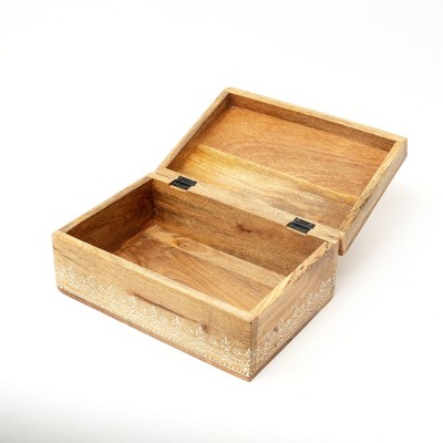 TopComfy Decorative Object White Wood Carved Box Elegant Storage Solution for Home Organization, White, 10"*10"*5"