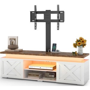 Skyzoo TV Stand for 50/55/65" inches TVwith Swivel Mount & Power Outlet, Entertainment Center with Lights for TV up to 65" for Living Room, White - 1 of 4