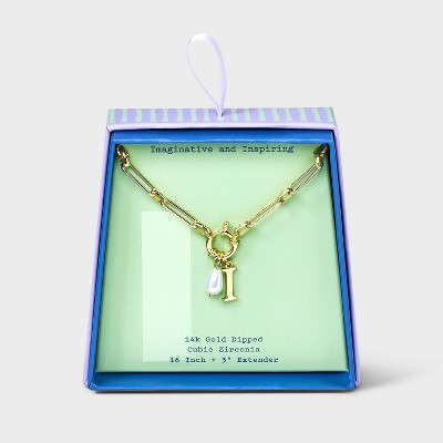 14K Gold Dipped Pearl Charm on Chain Initial Necklace - A New Day Gold