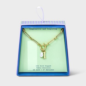 14K Gold Dipped Pearl Charm on Chain Initial Necklace - A New Day Gold - 1 of 4