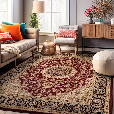 Elegant Red Medallion 8' x 10' Easy-Care Synthetic Area Rug