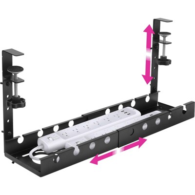 Liquid Stands Extendable Under Desk Cable Management Tray - 22.5' Metal Cable Management Under Desk with Clamp Cable Tray Cord Holder for Piano Stand