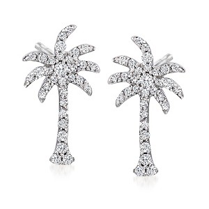 Ross-Simons 0.20 ct. t.w. Diamond Palm Tree Earrings in Sterling Silver - 1 of 3