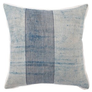 22"x22" Oversize Alicia Handmade Striped Poly Filled Square Throw Pillow Blue/White - Jaipur Living: Cotton Knit, Removable Cover - 1 of 4