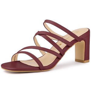 Allegra K Women's Square Toe Crisscross Strap Block Heels Slide Sandals - 1 of 4