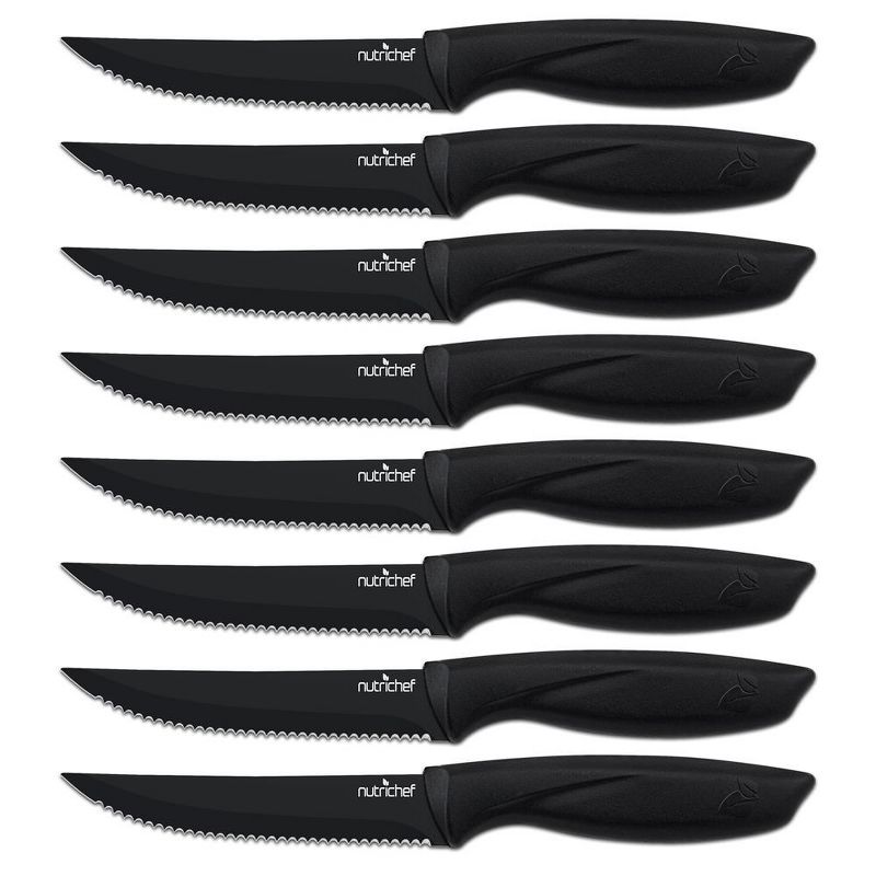 NutriChef 8 Pcs. Steak Knives Set - Non-stick Coating Knives Set with Stainless Steel Blades, Unbreakable knives, Great for BBQ Grill (Black), 1 of 4