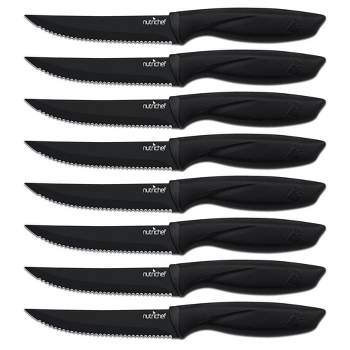 NutriChef 8 Pcs. Steak Knives Set - Non-stick Coating Knives Set with Stainless Steel Blades, Unbreakable knives, Great for BBQ Grill (Black)