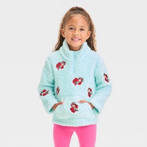 Toddler Girls' Disney The Little Mermaid Ariel Embroidered Fleece Pullover Quarter Zip Sweatshirt - Light Blue - 1 of 3