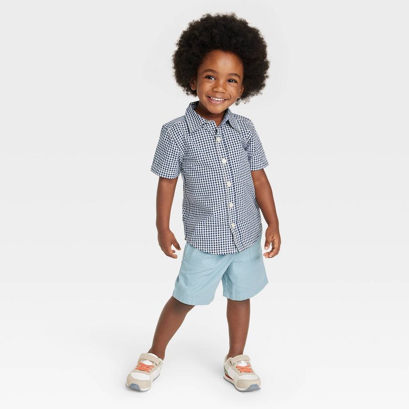 OshKosh B'gosh Toddler Boys' Plaid Checkered Woven Short Sleeve Shirt - Navy Blue, 3 of 7