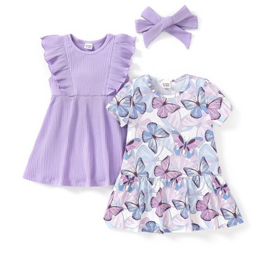 PATPAT Baby Toddler Girl Dresses Infant Ruffle & Short Sleeveless 2 Pack Summer Dress Casual Party Dress