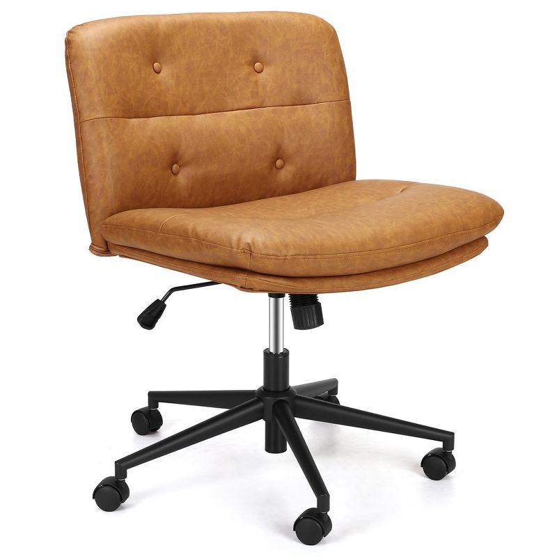 WhizMax Armless Office Desks Chair with Wheels, PU Leather Adjustable Swivel Task Chair, 1 of 9
