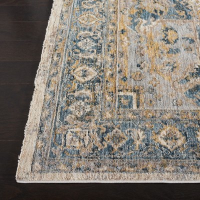 Ivory and Blue Hand-Knotted Synthetic Area Rug, 4' x 6'2"