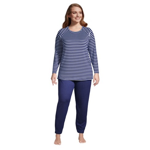 Lands' End Lands' End Women's Plus Size Cozy Pajama Set Long Sleeve Top And  Slim Leg Pants - Plus 1x - Deep Sea Navy/soft Blue Stripe - 1x - Deep Sea :  Target