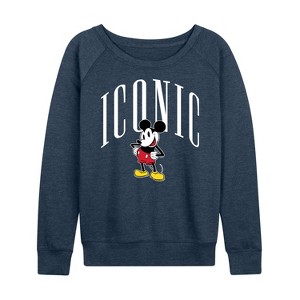 Women's - Disney - Iconic Mickey Lightweight French Terry Wide Neck Long Sleeve Graphic Shirt - 1 of 4
