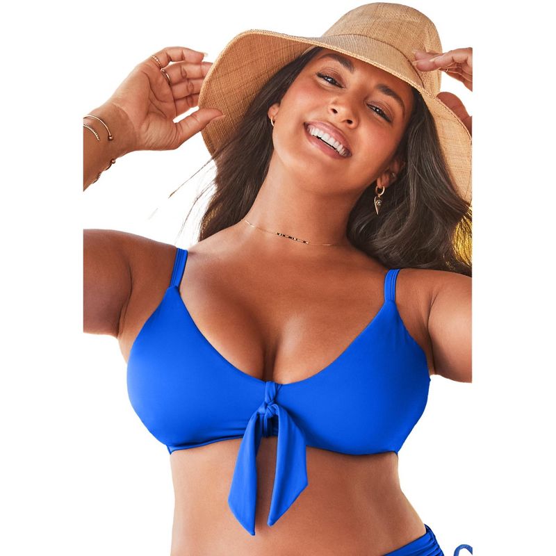 Swimsuits for All Women's Plus Size Mentor Tie Front Bikini Top, 1 of 2