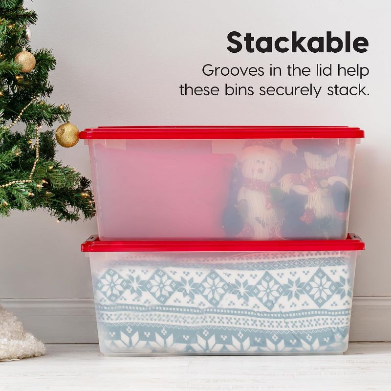 IRIS Christmas Plastic Storage Bins with Lids and Secure Latching Buckles, Holiday Red, 6 of 8