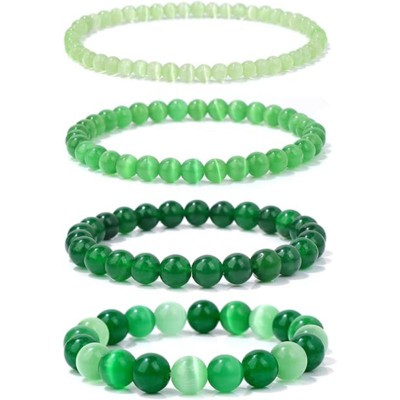 BRINJOY 4-Piece Green Crystal Healing Bracelet Set - Natural Gemstone Stackable Bracelets for Growth & Balance