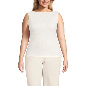 Lands' End Women's Sleeveless Pointelle Rib Boat Neck Tank - 1 of 4