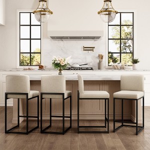 Captiva Designs 24 inch Height Bar Stool with Padded Seat and Back & Sturdy Steel Frame & Footrest - 1 of 4