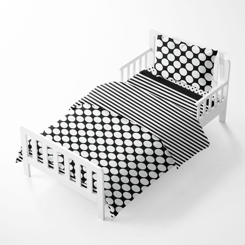 Bacati - Dots Stripes Black/White 4 pc Toddler Bedding Set, 3 of 9