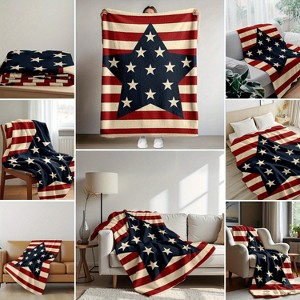 American Flag Flannel Blanket Stars Stripes Patriotic Design,Christmas Gift. - 1 of 4