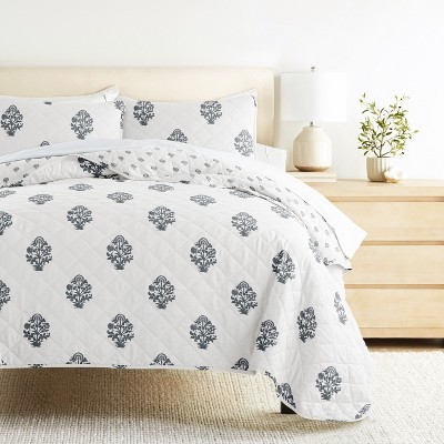Becky Cameron Quilted Coverlet Set – Ultra-Soft Lightweight Bedding in Stamped Bloom Pattern by Becky Cameron, Stamped Bloom Dusk Blue, King/California King — фото 3