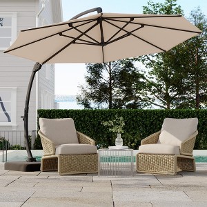 Outdoor Large Round Aluminum Offset Umbrella - Heavy Duty Offset Umbrella With 360° Rotation, Offset Patio Cantilever Umbrella With Base Included - 1 of 4