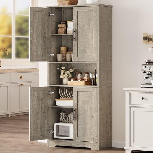 Tall Storage Cabinet, Kitchen Pantry Cabinet with Doors and Adjustable Shelves, Rustic Wooden Cupboard for Dining Room, Living Room,Gray - 1 of 4