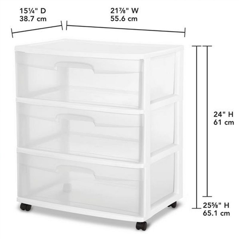 Sterilite Home 3 Drawer Wide Storage Cart Portable Container w/Casters, 3 of 7
