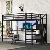 ALEXOUN Metal Loft Bed with L Shaped Desk and Wardrobe, Heavy Duty Loft Bed Frame with Storage Stairs,Space Saving Loft Bed, Black - 2 of 4