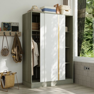 FUFU&GAGA Contemporary Sliding - door Closet: Aesthetic & Functional Storage Solution for Your Bedroom Modern Wardrobe with Adjustable Interior