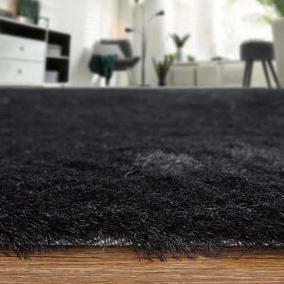 Indochine Black Rectangular Hand-Tufted Synthetic Fur Rug
