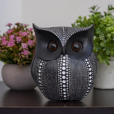 Black and White Polka Dot Owl Figurine - 4.5 inches