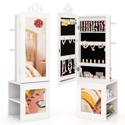 Infans Kids Jewelry Cabinet Standing Children Jewelry Organizer with Full-Length Mirror