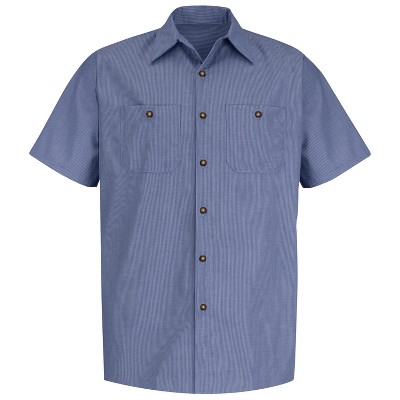 Red Kap Men's Short Sleeve Geometric Microcheck Work Shirt, Denim