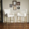 28.75inch Counter Height Bar Stools Set of 2, Bar Height Arm Chairs, Velvet Fabric Stools with Golden Legs and Footrests, White - 2 of 4