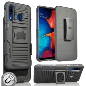 Nakedcellphone Combo for Samsung Galaxy A20, A30 - Ring Grip/Stand Case and Belt Clip Holster - Black - 1 of 4