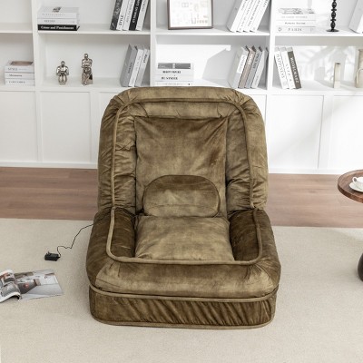 Upholstered Human Dog Sofa Chair with Massage Pillow & Adjustable Backrest, Velvet Lounger Chair for Adult & Pets-Baofuwish