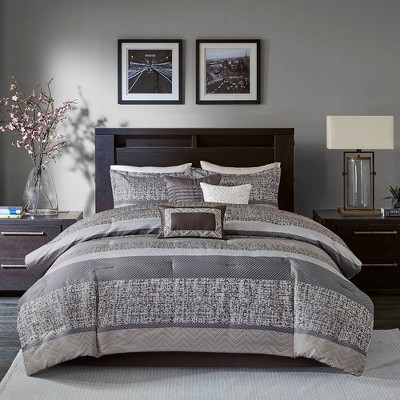 Gray and Taupe Geometric Jacquard Queen Comforter Set