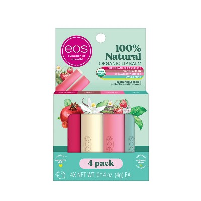 eos Natural &#38; Organic Lip Balm Stick - Vanilla/Sweet Mint/Pomegranate Raspberry/Strawberry Sorbet - 4pk/0.56oz