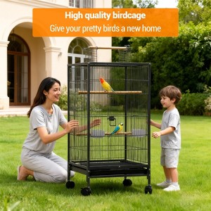 40" Open-Top Bird Cage | Detachable Rolling Stand, Slide-Out Tray, Water Feeder – for Medium/Small Birds (Parrot/Cockatiel) - 1 of 4