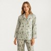 Anna-Kaci Lounge Women's 2-Piece Set Floral Satin Button Front Pajama Top with Contrast Cuffs and Matching Relaxed Fit Lounge Pants - 2 of 4