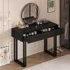 Vanity Desk with Mirror, Makeup Vanity with 2 Drawers, 3 Color Lights＆Adjustable Brightness - 3 of 4