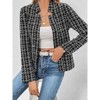Coolmee Women's Tweed Blazers Long Sleeve Notch Collar Fully Lined Jackets Casual Business Fashionable Elegant Work Office Coats S Black - 3 of 4