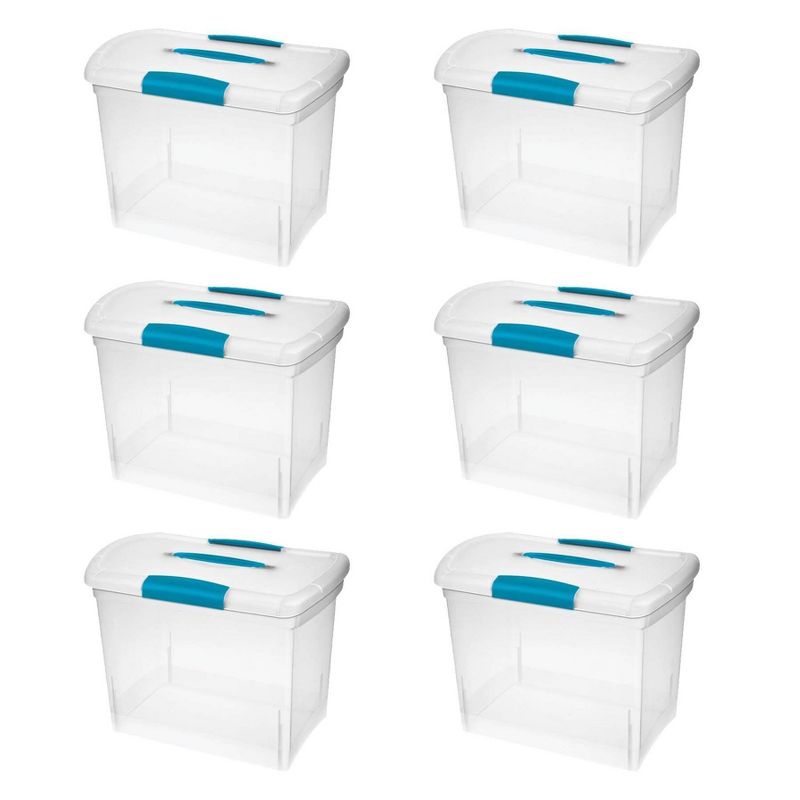 Sterilite Large Nesting ShowOffs, Stackable Small Storage Bin with Latching Lid and Handle, Plastic Container to Organize Office Files, Clear, 6-Pack, 1 of 5