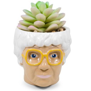 Silver Buffalo The Golden Girls Sophia Face Mini Ceramic Planter With Faux Succulent | 3 Inches - 1 of 4