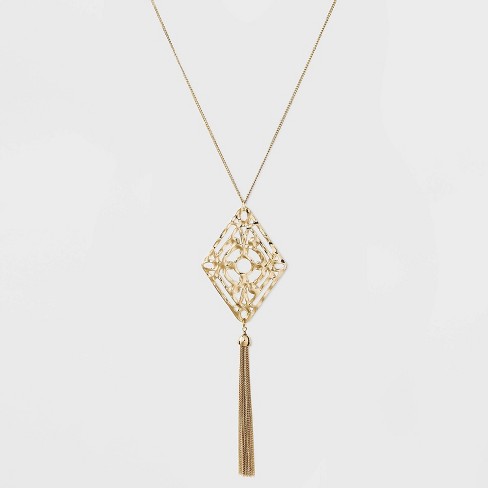Filigree and Tassel Long Statement Necklace - A New Day™ Gold - image 1 of 3