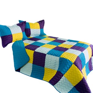 Slickblue 3PC Quilt Set, Hand-Stitched Patch Design, Full/Queen, Reversible, 100% TC Fabric, Multiple Color Options - 1 of 4