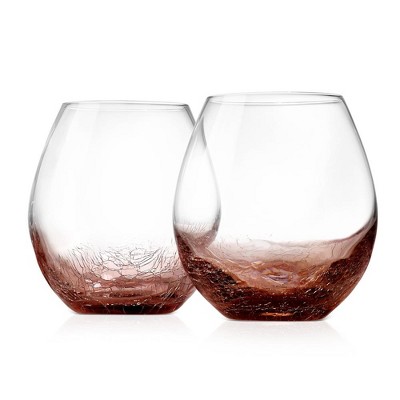 Twine Luster Stemless Wine Glasses, Set of 2, 20 Oz. Rainbow Finish  Tumblers, Decorative Barware 